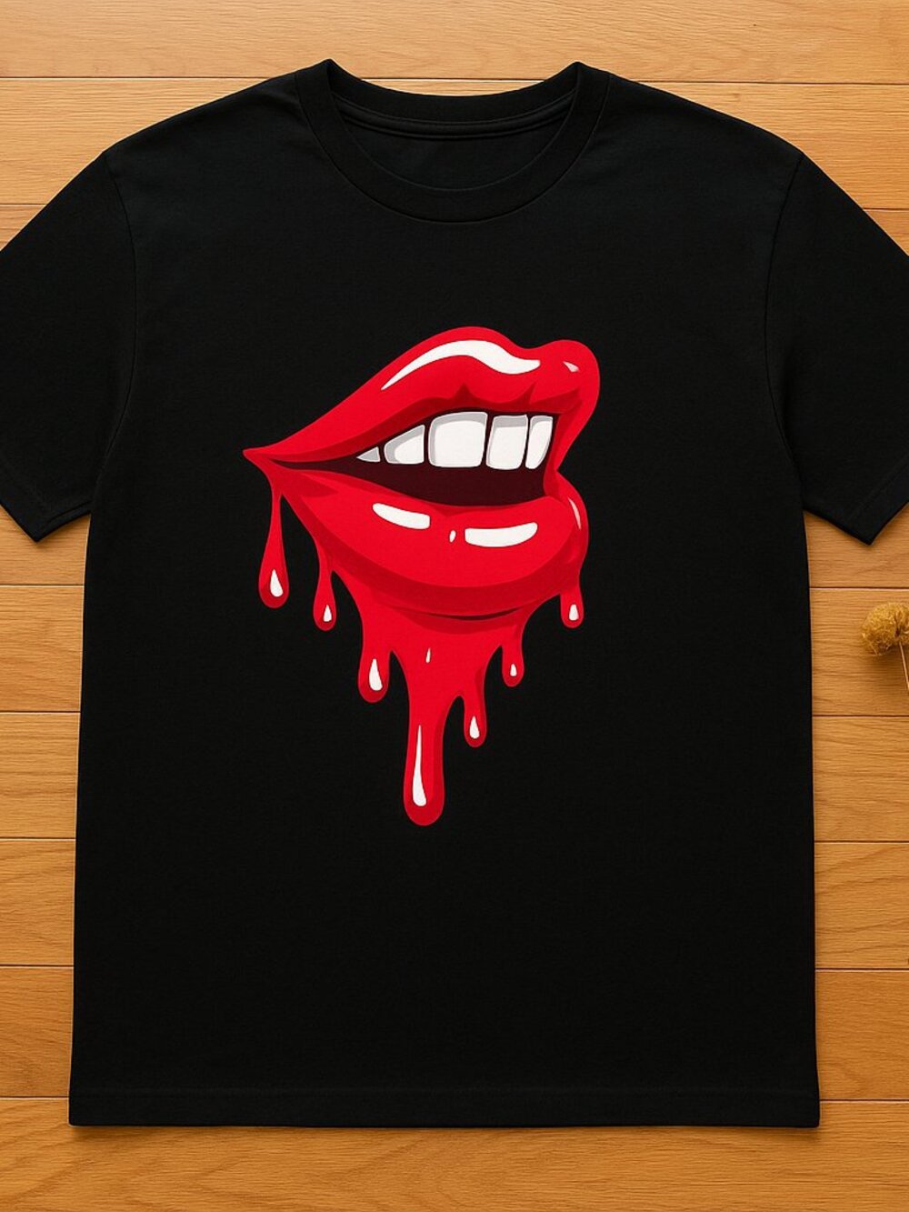 Red Dripping Lips Graphic Tee | Bold Gothic Edgy Black T-Shirt